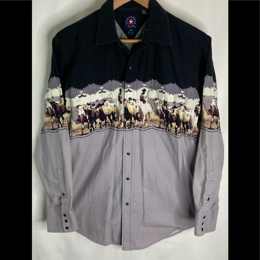 Panhandle Slim Western Graphics Shirt Pearl Snap Horse Long Sleeve Mens Sz M L6